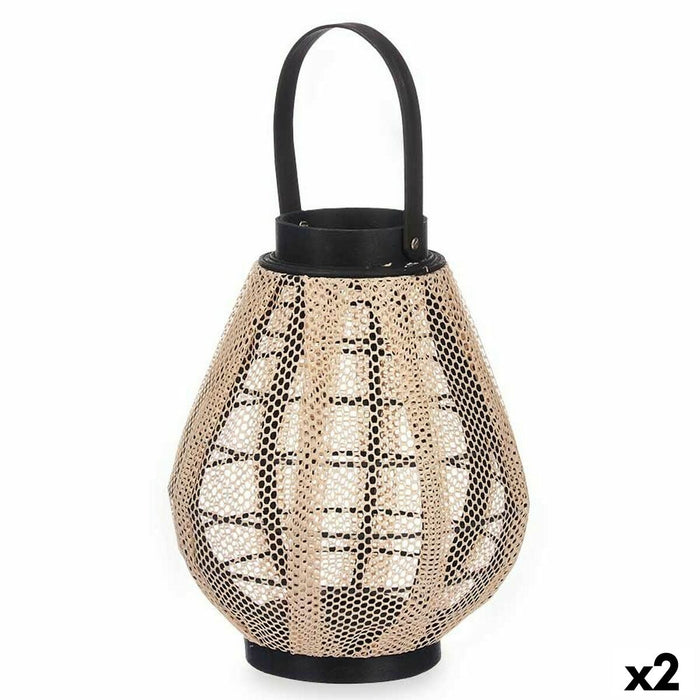 Candleholder Lantern With handle Beige Wood Cloth 25 x 30 x 25 cm (2 Units)