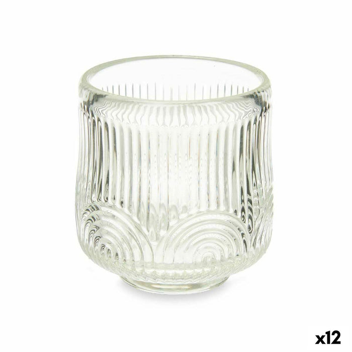 Bougeoir Rayures Transparent Verre 7,5 x 7,8 x 7,5 cm (12 Unités)