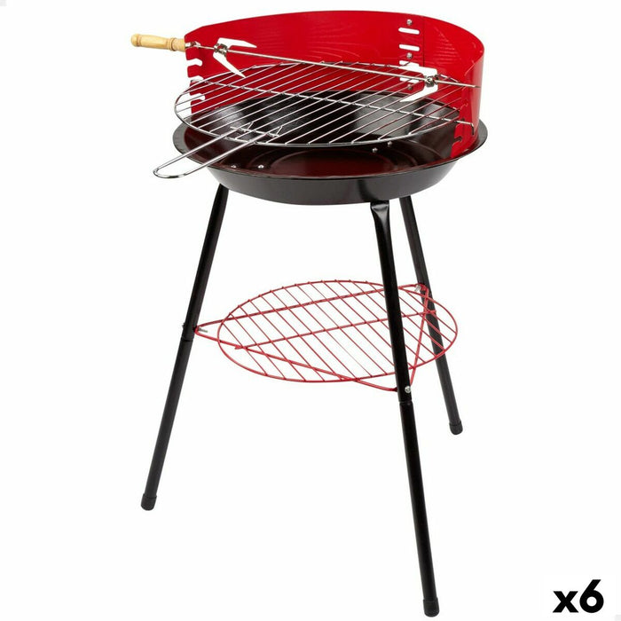 Barbacoa Portátil Aktive Madera Hierro Ø 38 cm 37 x 61 x 45 cm (6 Unidades) Rojo