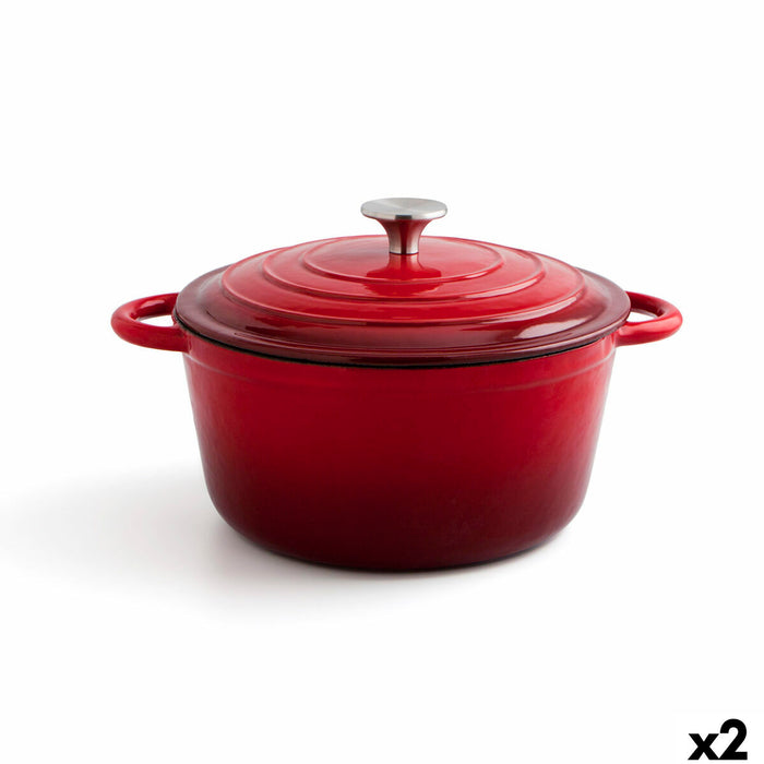 Cacerola Con Tapa Bidasoa Fierro Rojo Ø 24 cm 3,7 L (2 Unidades)